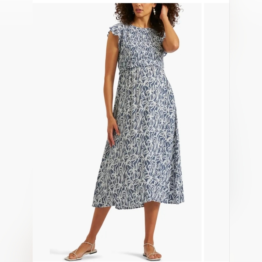 Ripe Navy and White Floral Smocked Midi Nursing/Breastfeeding Dress
